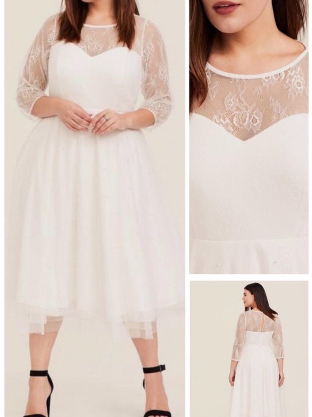 TORRID White Lace Midi Dress with Sheer Illusion Yoke